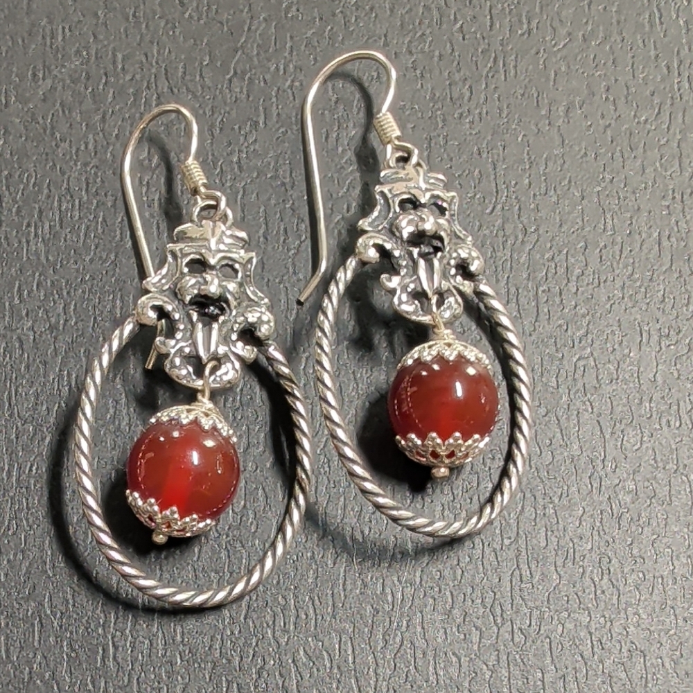 Italian Genuine Silver and Red Murano Glass Earrings